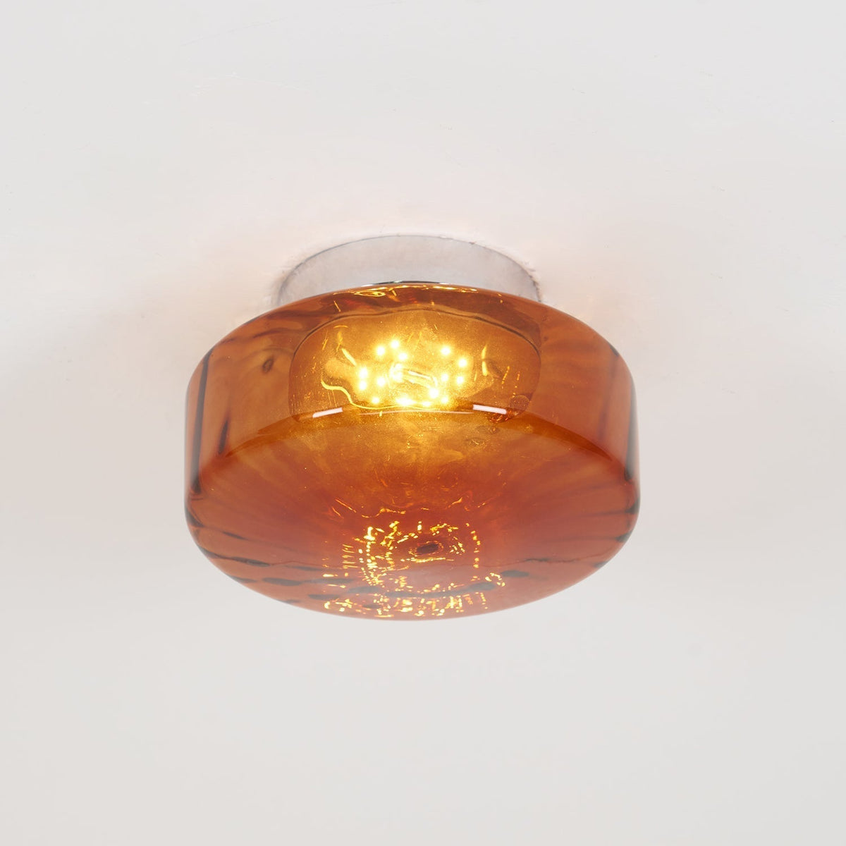 Sunburst Textured Flush Mount Light with Golden Amber Shade for Bedrooms & Hallways | Thomler