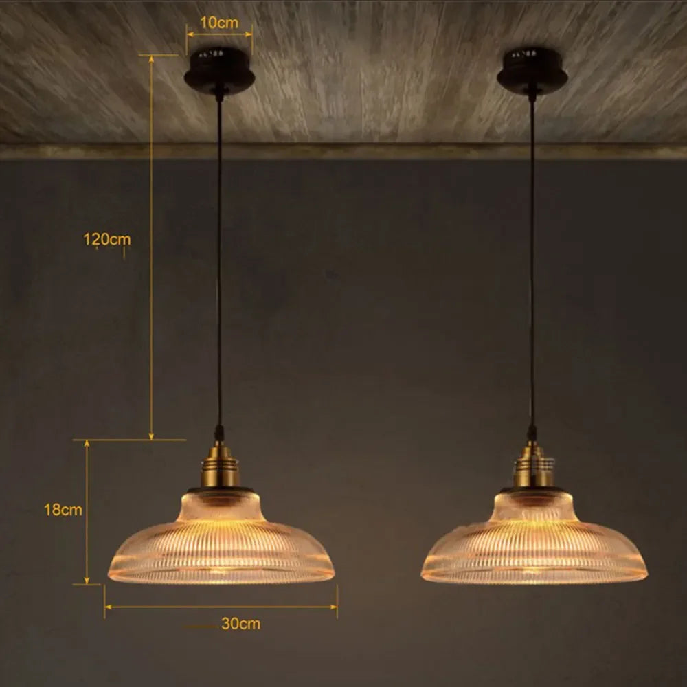 Pendant Light Glass Ribbed Dome 30.0 cm Gold Dining Room Kitchen Island Hanging Ceiling Lamp Atmospheric Warm Lighting | Thomler