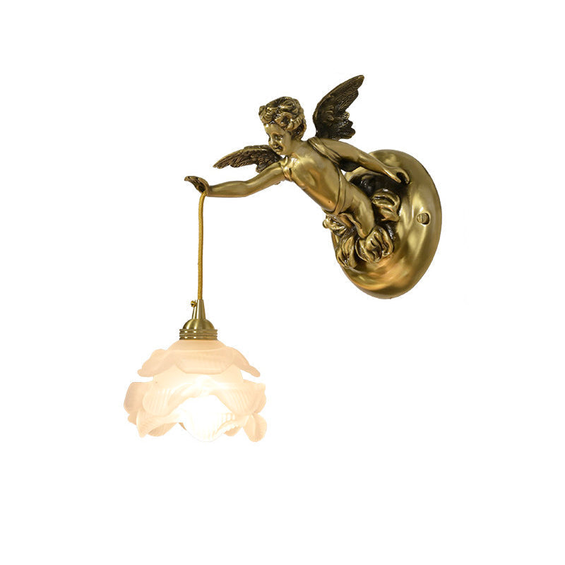 Trumpet Horn Glass Shade Brass Sconce | Vintage Art Deco Wall Light for Bedroom Hallway Entryway Living Room | Hardwired Decorative | Thomler