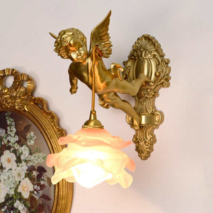Trumpet Horn Glass Shade Brass Sconce | Vintage Art Deco Wall Light for Bedroom Hallway Entryway Living Room | Hardwired Decorative | Thomler