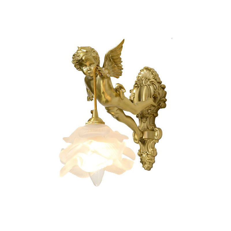 Trumpet Horn Glass Shade Brass Sconce | Vintage Art Deco Wall Light for Bedroom Hallway Entryway Living Room | Hardwired Decorative | Thomler
