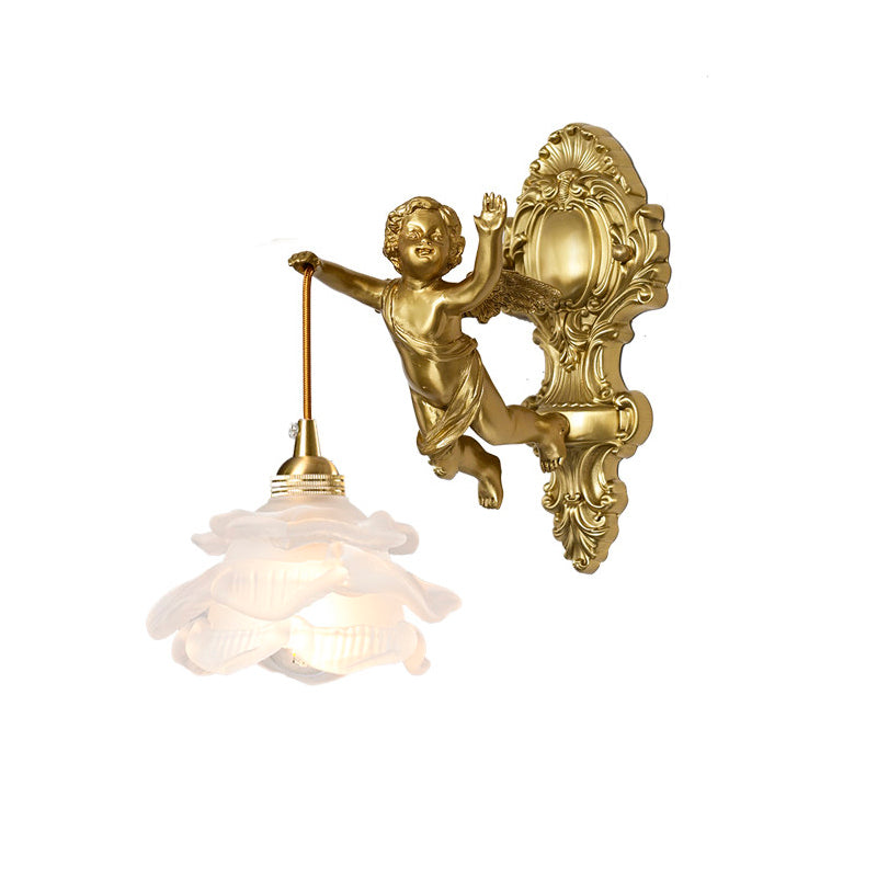 Trumpet Horn Glass Shade Brass Sconce | Vintage Art Deco Wall Light for Bedroom Hallway Entryway Living Room | Hardwired Decorative | Thomler