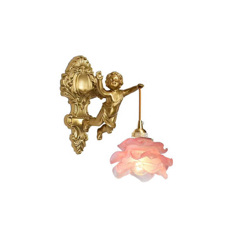 Trumpet Horn Glass Shade Brass Sconce | Vintage Art Deco Wall Light for Bedroom Hallway Entryway Living Room | Hardwired Decorative | Thomler