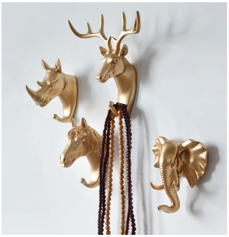 Wall Hook Resin Animal Decorative Gold Hallway Bathroom Key Towel Bag Holder Modern Coat Rack Storage Organiser | Thomler