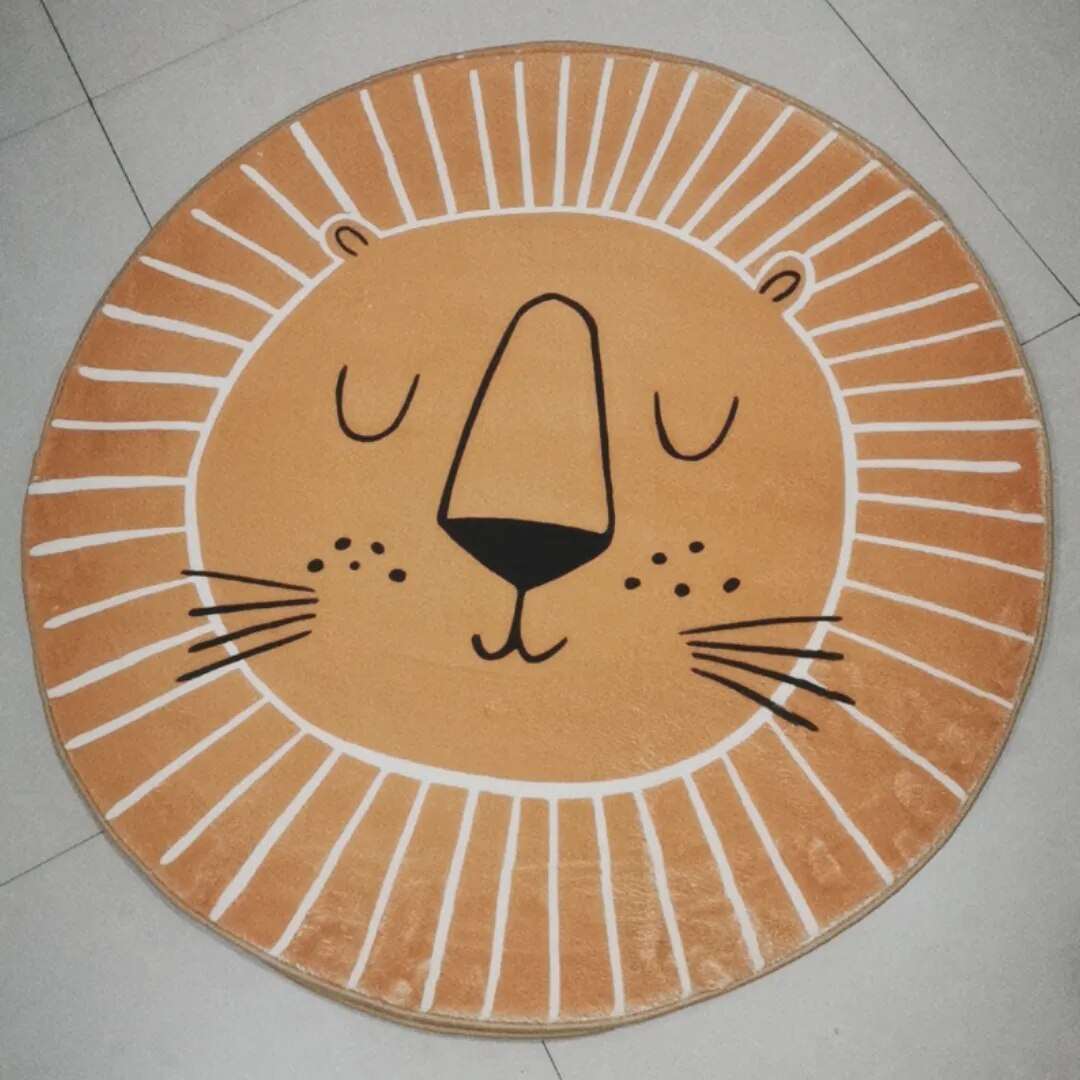 Childrens Rug Polyester Microfibre 100.0 cm Lion Pattern Playroom Nursery Round Washable Soft Floor Mat Decor | Thomler