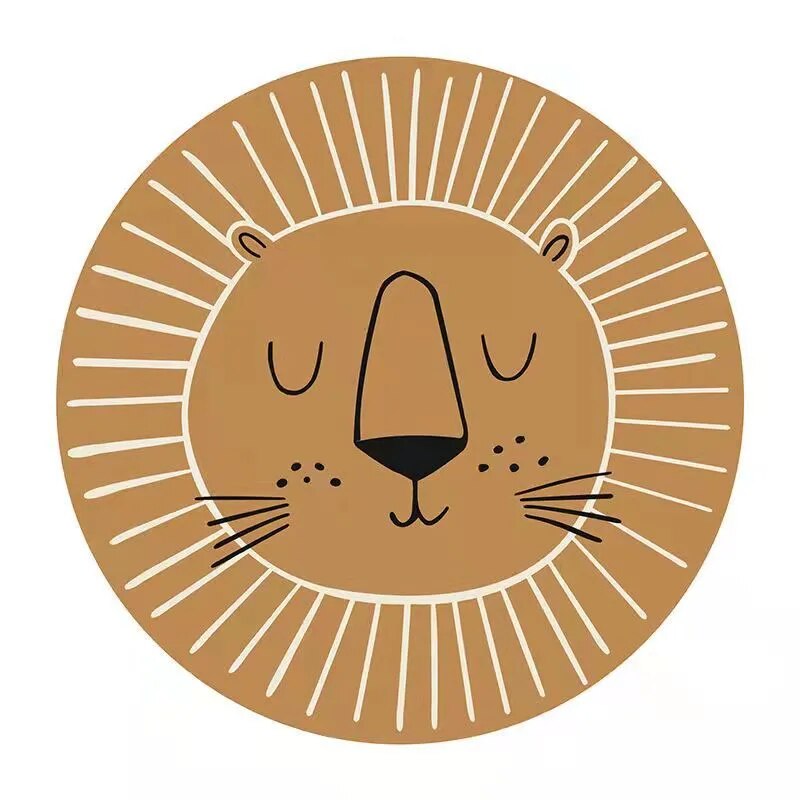 Childrens Rug Polyester Microfibre 100.0 cm Lion Pattern Playroom Nursery Round Washable Soft Floor Mat Decor | Thomler