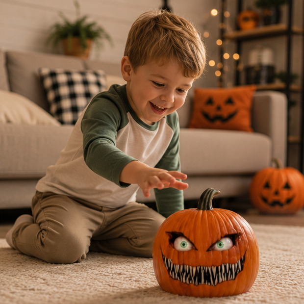 Multi-Eye Resin Jack-o'-Lantern Figure with Creepy Expression for Halloween Decorating & Spooky Front Porch Displays | Thomler