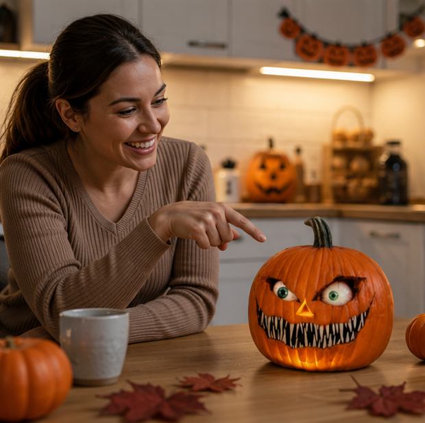 Multi-Eye Resin Jack-o'-Lantern Figure with Creepy Expression for Halloween Decorating & Spooky Front Porch Displays | Thomler