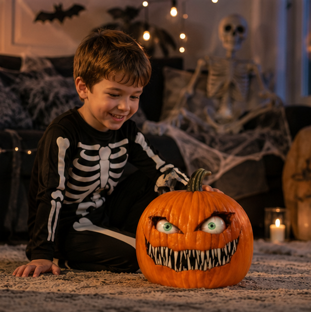 Multi-Eye Resin Jack-o'-Lantern Figure with Creepy Expression for Halloween Decorating & Spooky Front Porch Displays | Thomler