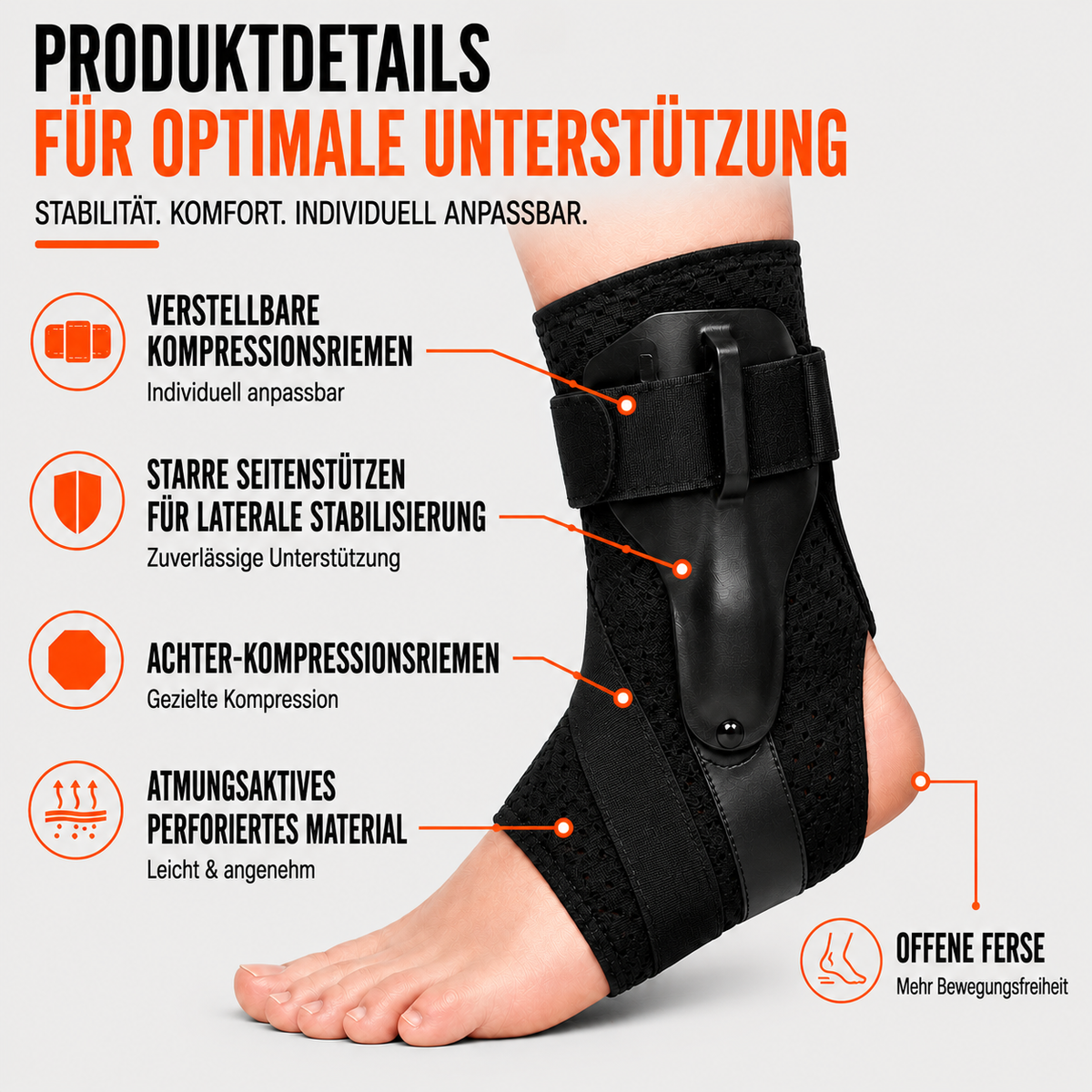 Adjustable Ankle Support Brace with Compression Straps for Sports & Recovery – Breathable Stabilizer for Running, Basketball, Soccer | Thomler