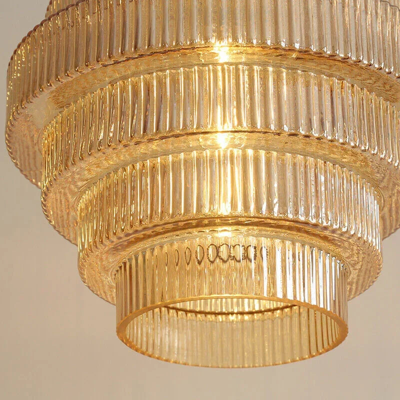 Vintage Layered Glass Ceiling Lamp with Textured Ridges – Statement Hanging Fixture for Dining Rooms, Kitchens & Bedrooms | Thomler