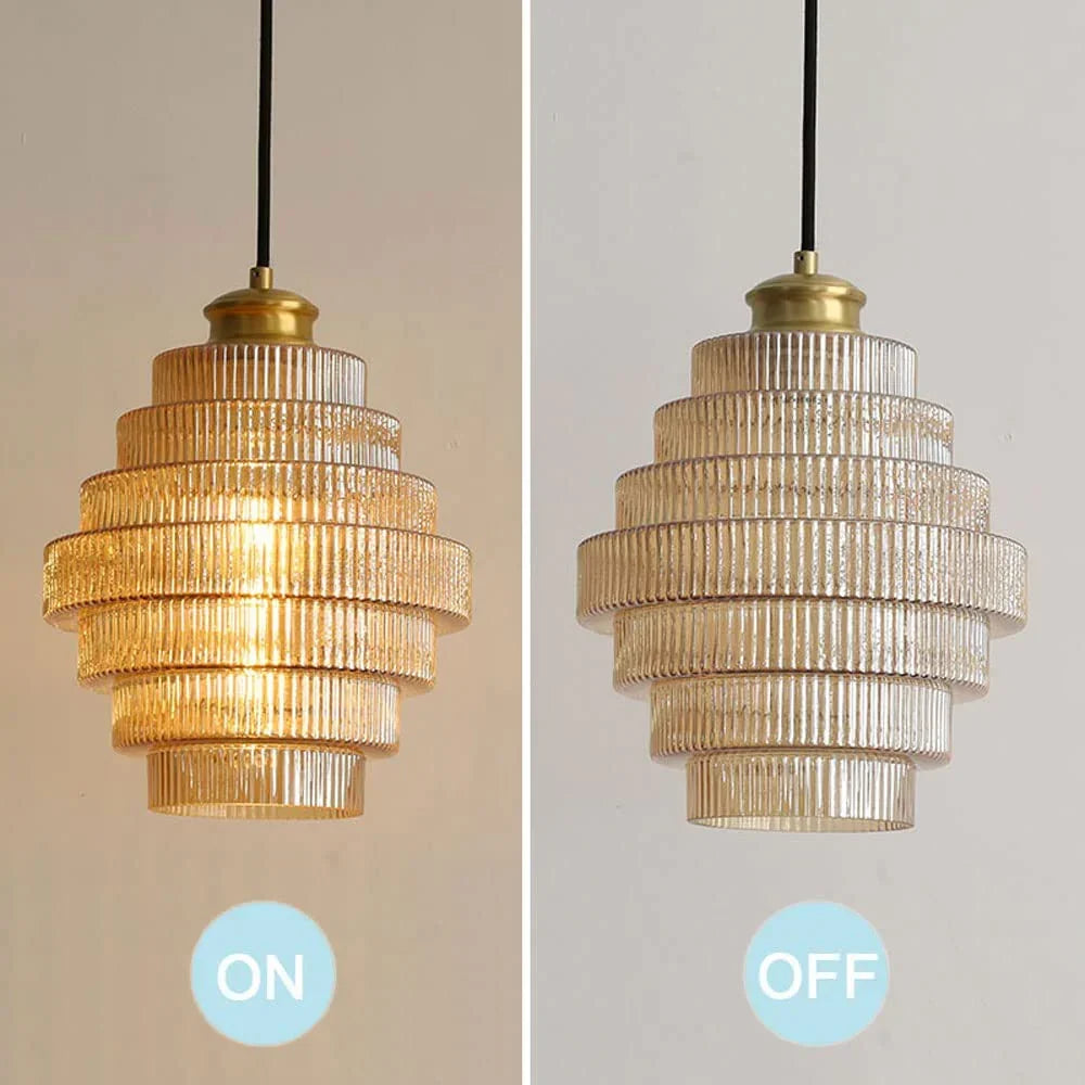 Vintage Layered Glass Ceiling Lamp with Textured Ridges – Statement Hanging Fixture for Dining Rooms, Kitchens & Bedrooms | Thomler