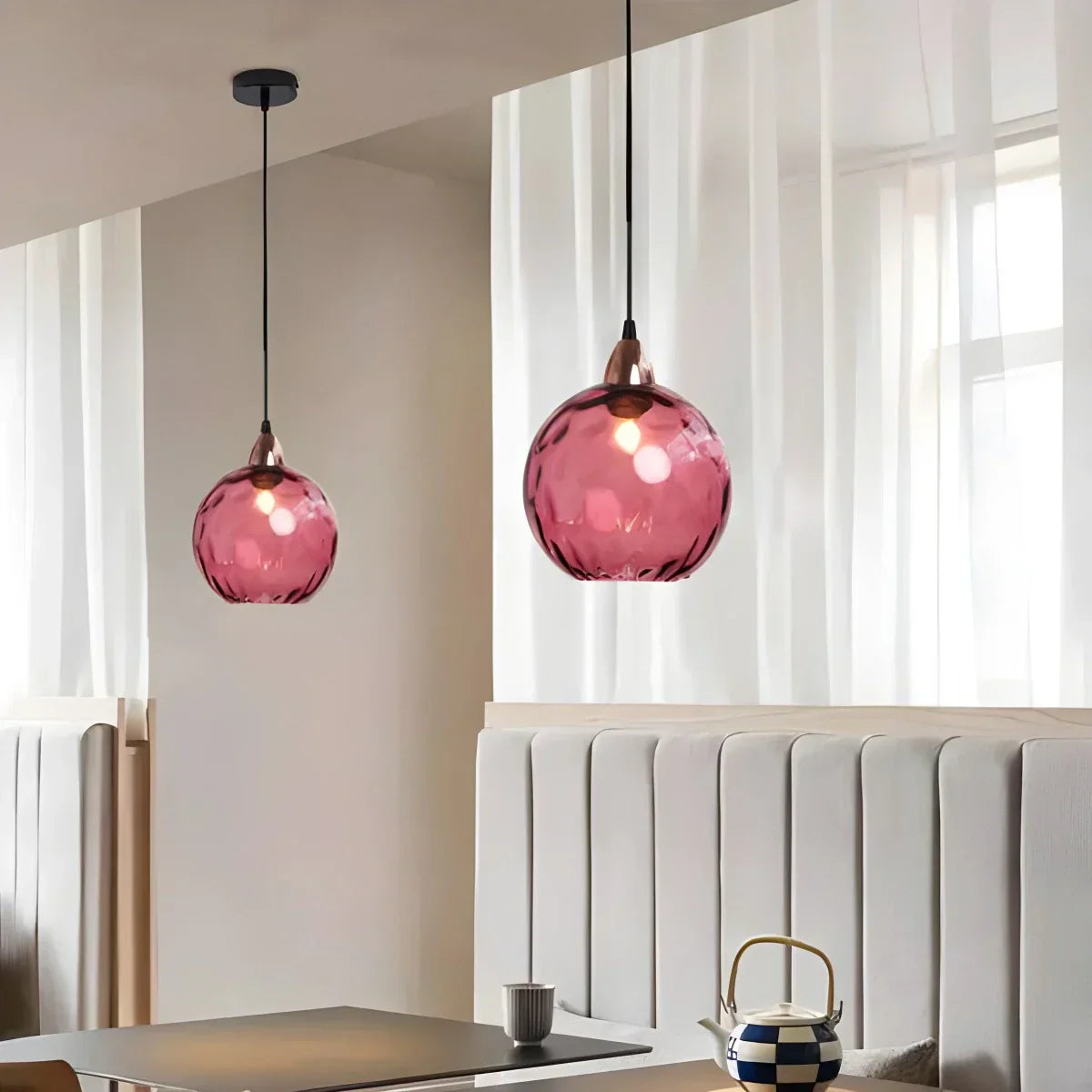 Pendant Light Glass Globe E26 20.0 cm Grey Dining Room Bedroom Hanging Ceiling Lamp Modern Ambient Lighting | Thomler