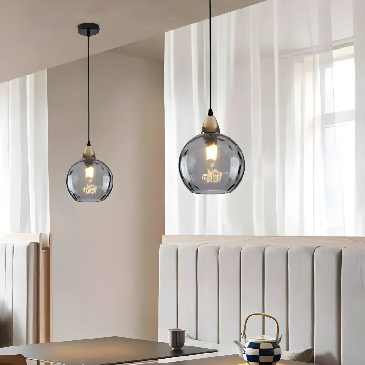 Pendant Light Glass Globe E26 20.0 cm Grey Dining Room Bedroom Hanging Ceiling Lamp Modern Ambient Lighting | Thomler