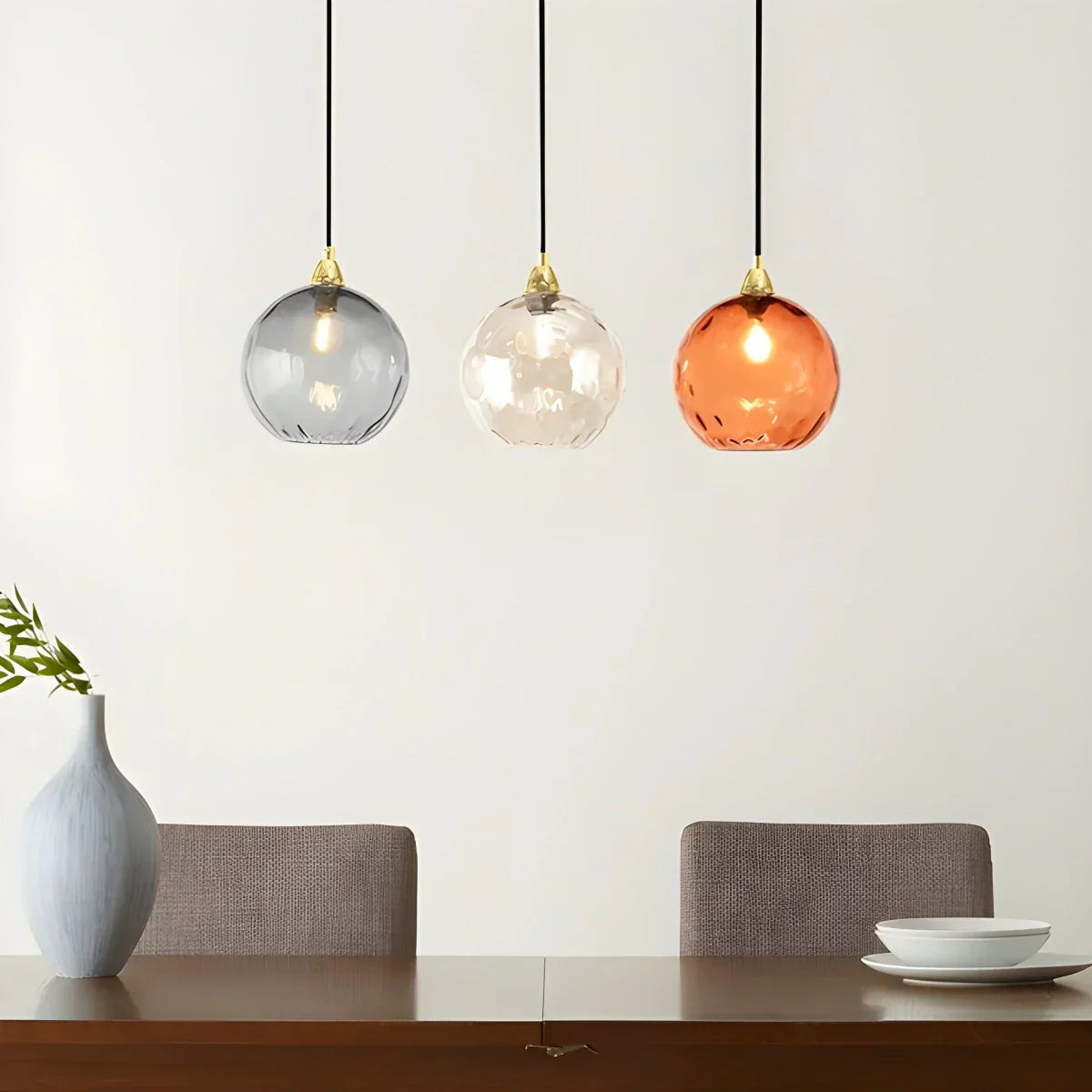 Pendant Light Glass Globe E26 20.0 cm Grey Dining Room Bedroom Hanging Ceiling Lamp Modern Ambient Lighting | Thomler