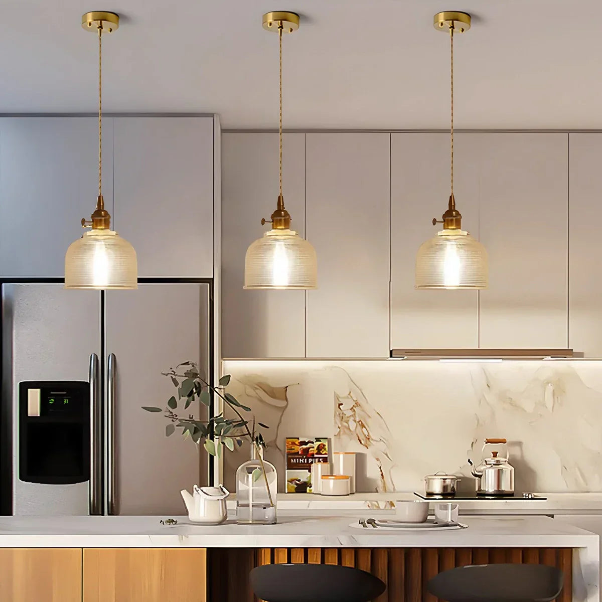 Pendant Light Glass Bronze Adjustable Cable Transparent Dining Room Kitchen Island Hanging Ceiling Lamp | Thomler