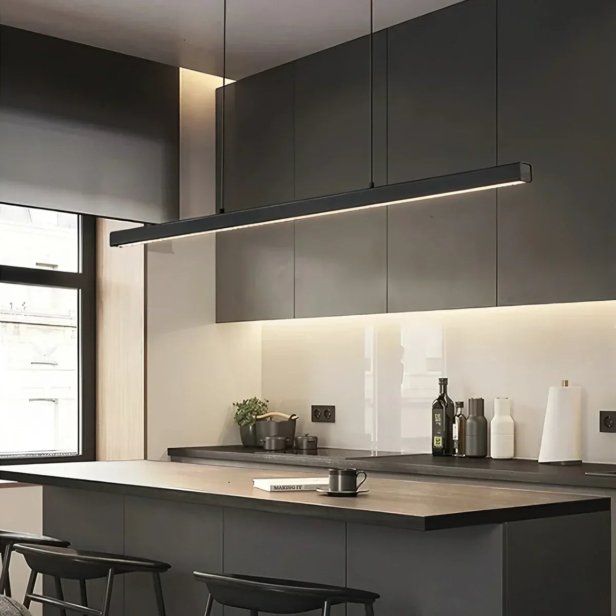 Pendant Light Aluminium Integrated LED Black Kitchen Island Dining Table Minimalist Linear Ceiling Light Adjustable | Thomler