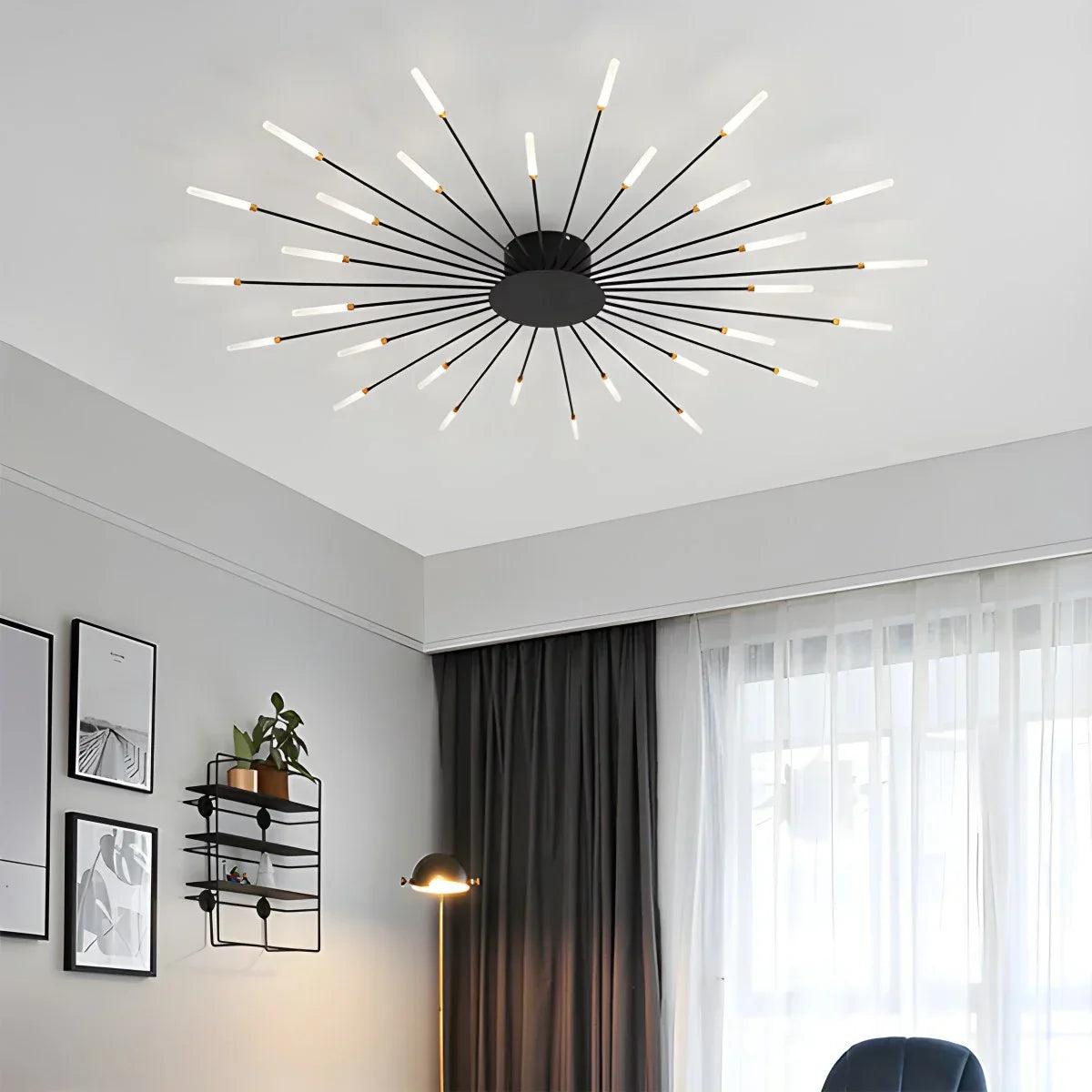 Ceiling Light Metal 20 To 42 Light Points Gold Living Room Dining Room Dimmable LED Starburst Fixture | Thomler