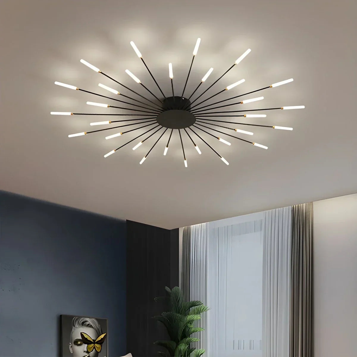 Ceiling Light Metal 20 To 42 Light Points Gold Living Room Dining Room Dimmable LED Starburst Fixture | Thomler