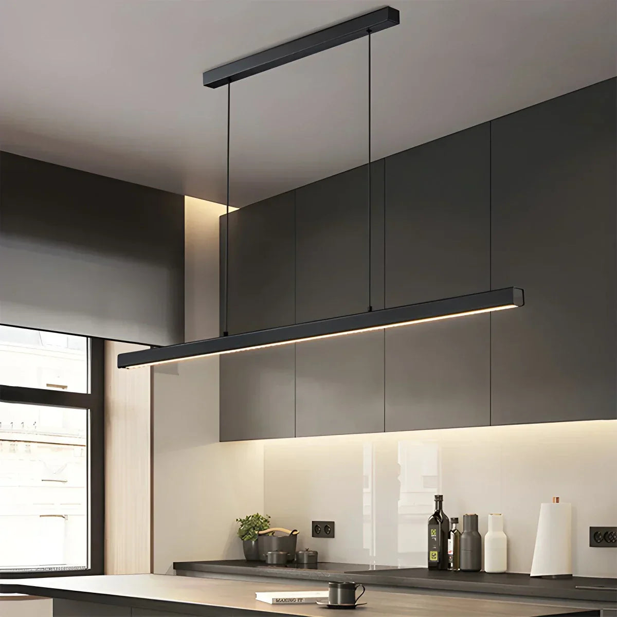 Pendant Light Aluminium Integrated LED Black Kitchen Island Dining Table Minimalist Linear Ceiling Light Adjustable | Thomler