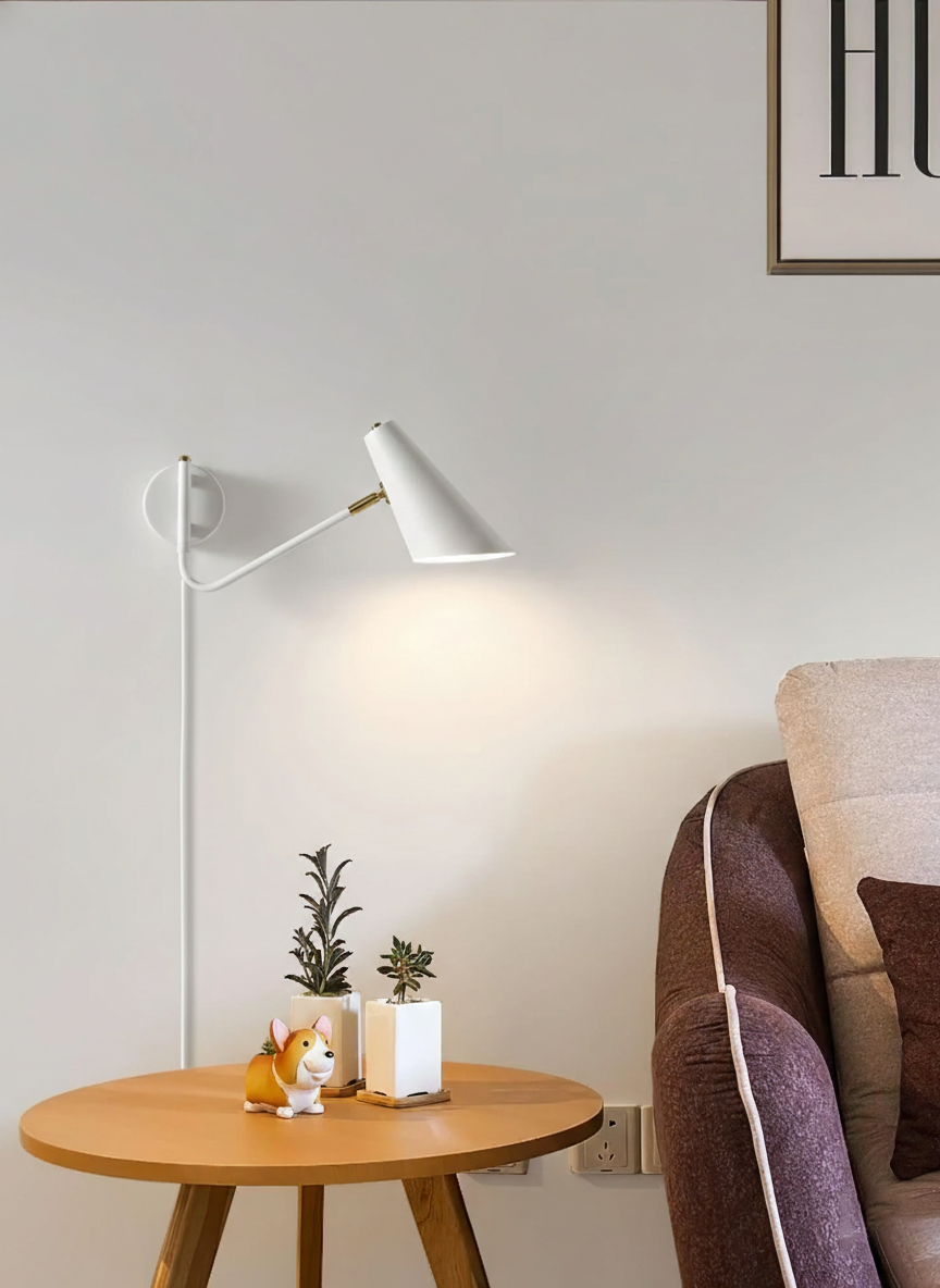 Swing-Arm Wall Sconce with 17-Inch Reach, Plug-In Bedside Reading Lamp for Bedroom, Adjustable Metal Task Light, E26 Socket, Black & Brass F | Thomler