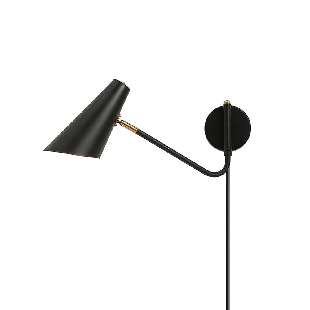 Swing-Arm Wall Sconce with 17-Inch Reach, Plug-In Bedside Reading Lamp for Bedroom, Adjustable Metal Task Light, E26 Socket, Black & Brass F | Thomler