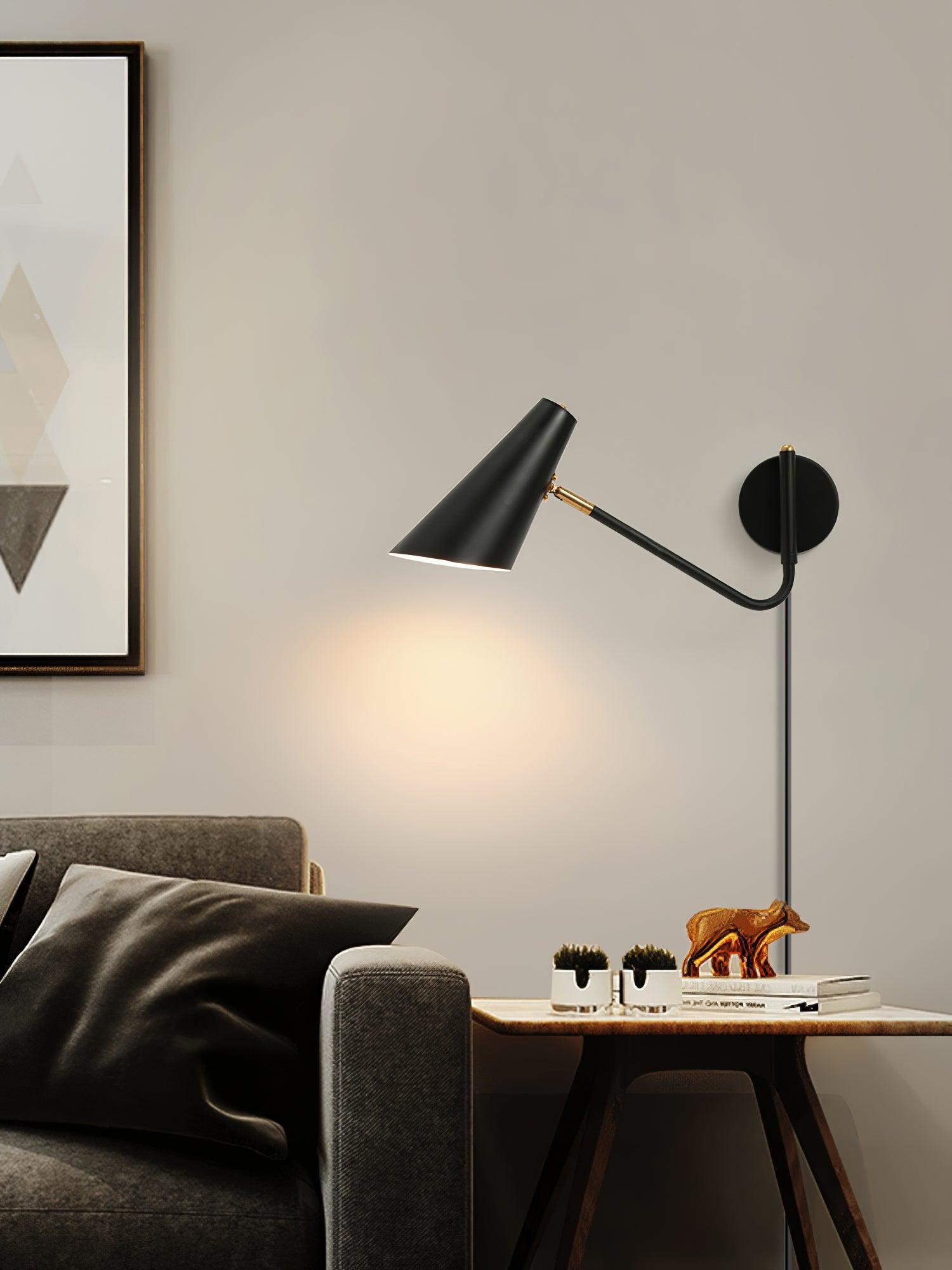 Swing-Arm Wall Sconce with 17-Inch Reach, Plug-In Bedside Reading Lamp for Bedroom, Adjustable Metal Task Light, E26 Socket, Black & Brass F | Thomler