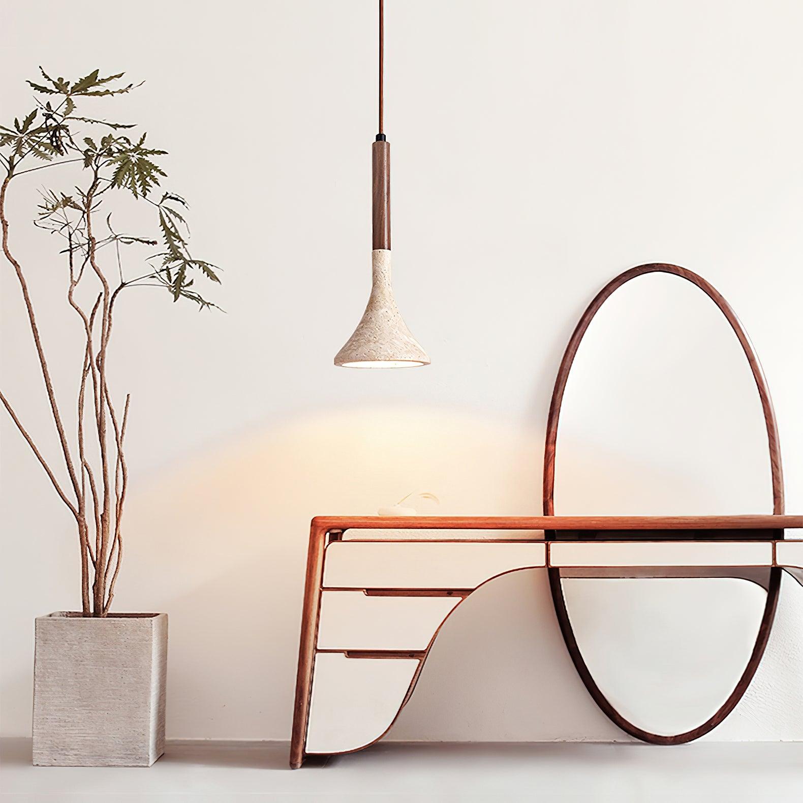 Pendant Light Travertine Stone 5.1 in Hanging Kitchen Island Bedroom Adjustable Cord Minimalist Japandi Ceiling Lamp | Thomler