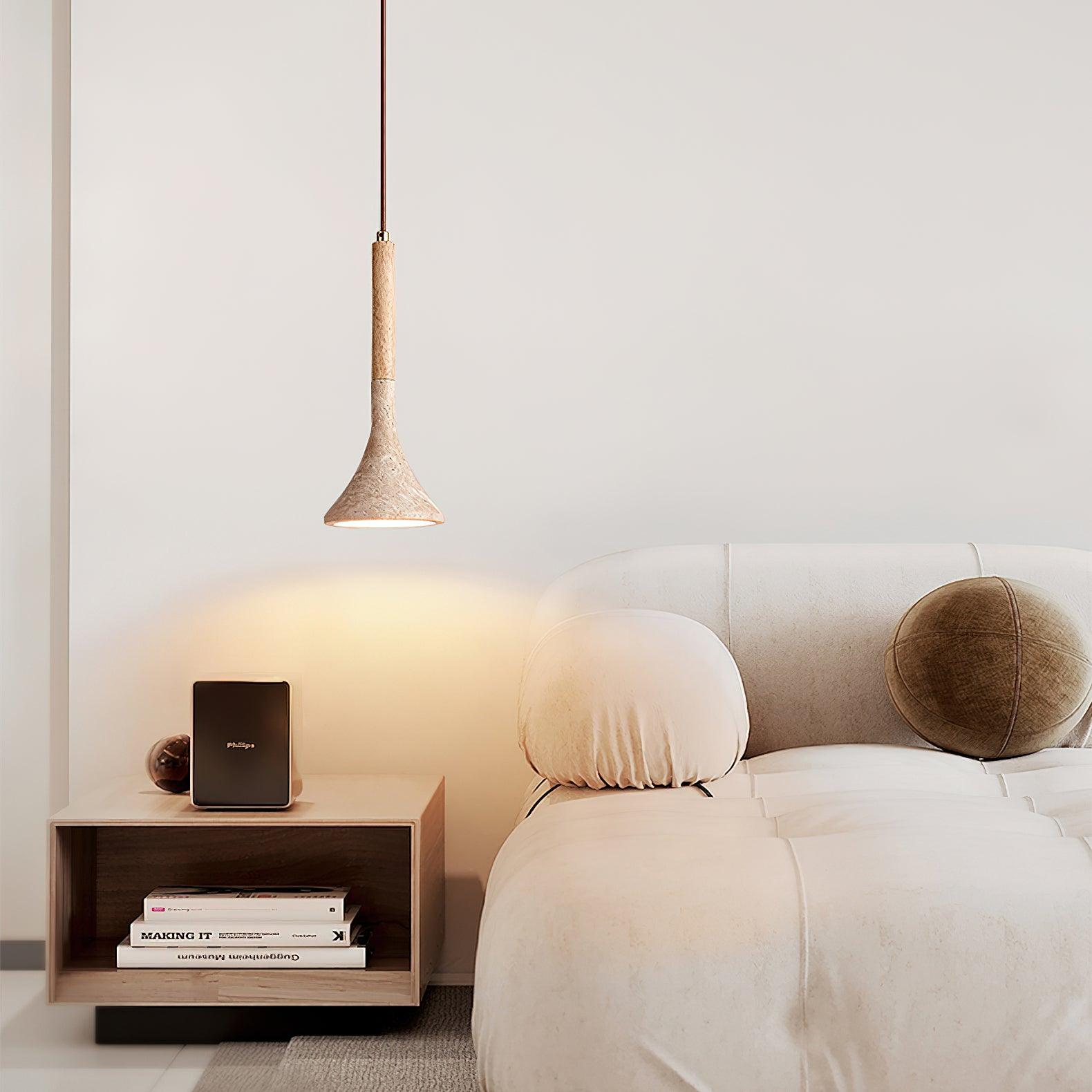 Pendant Light Travertine Stone 5.1 in Hanging Kitchen Island Bedroom Adjustable Cord Minimalist Japandi Ceiling Lamp | Thomler