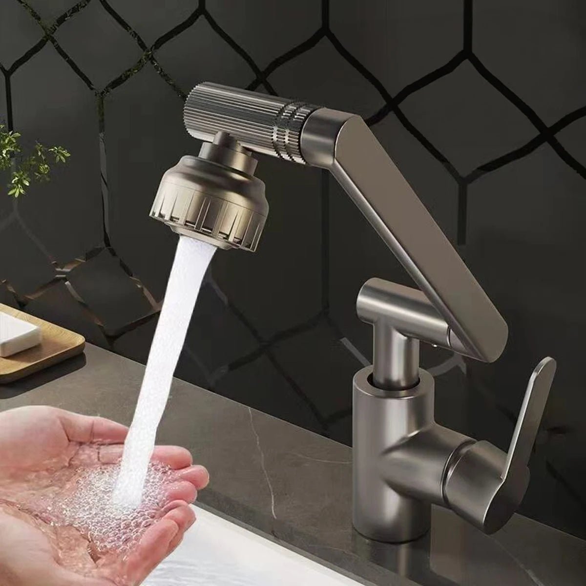Articulating Kitchen Sink Faucet Extender with Dual Spray Modes – Adjustable Height, Full-Rotation Swivel Arm – Hot & Cold Mixer for Sink | Thomler