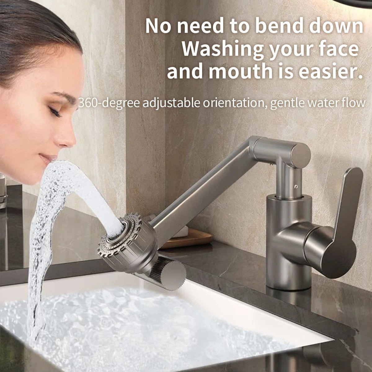 Articulating Kitchen Sink Faucet Extender with Dual Spray Modes – Adjustable Height, Full-Rotation Swivel Arm – Hot & Cold Mixer for Sink | Thomler