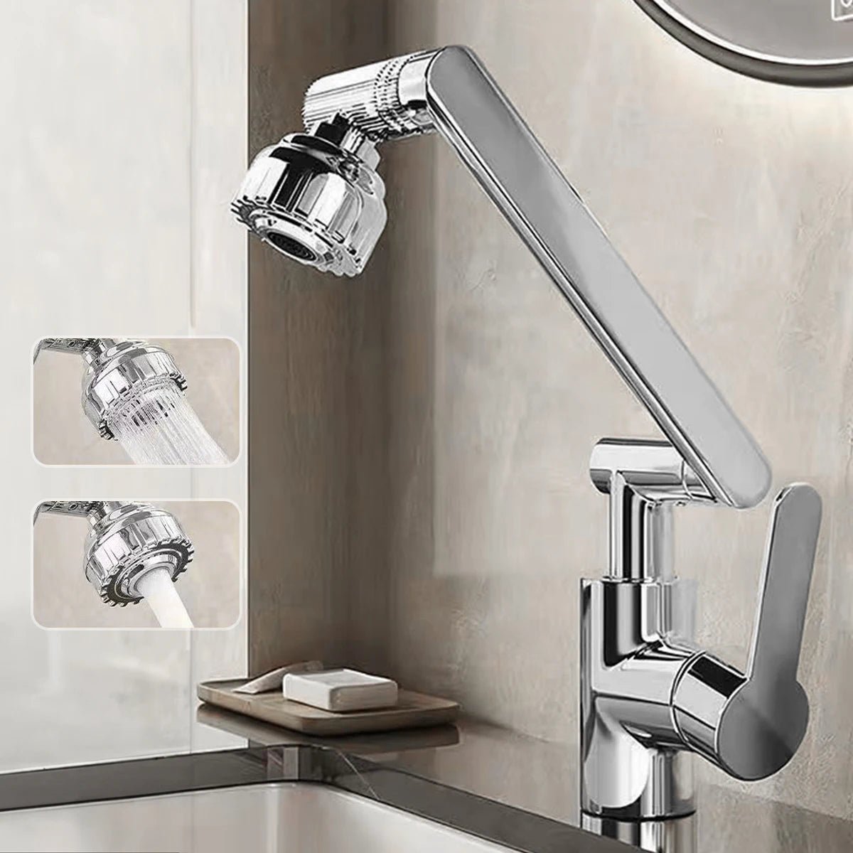 Articulating Kitchen Sink Faucet Extender with Dual Spray Modes – Adjustable Height, Full-Rotation Swivel Arm – Hot & Cold Mixer for Sink | Thomler