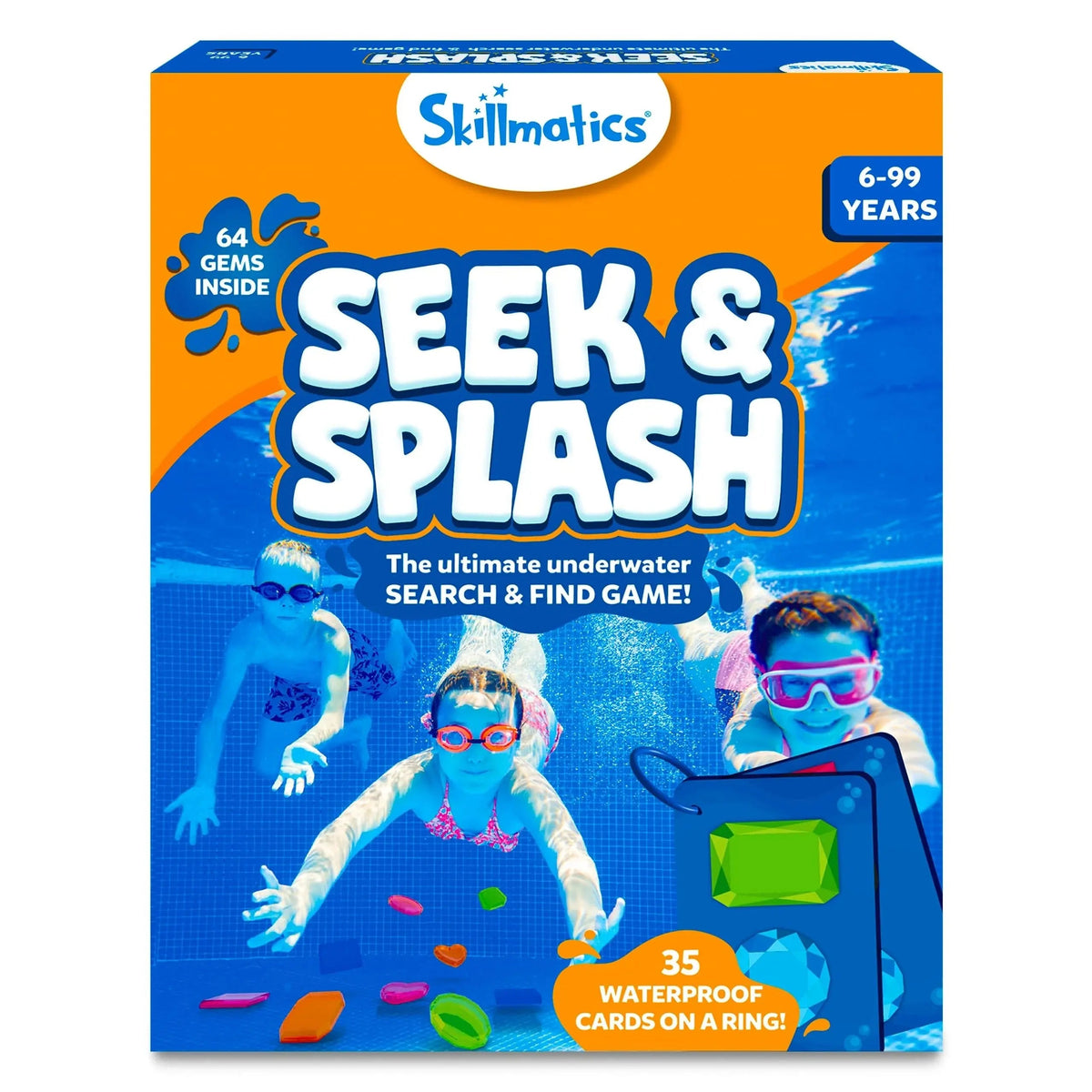Dive & Discover Pool Gem Hunt Game – 64 Sinking Treasures with Challenge Cards for Kids Ages 6+ | Thomler