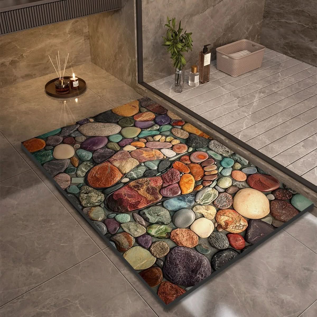 Bath Mat Diatomite Stone Effect 60.0 x 90.0 cm Non Slip Bathroom Kitchen Hallway Quick Dry Floor Rug | Thomler