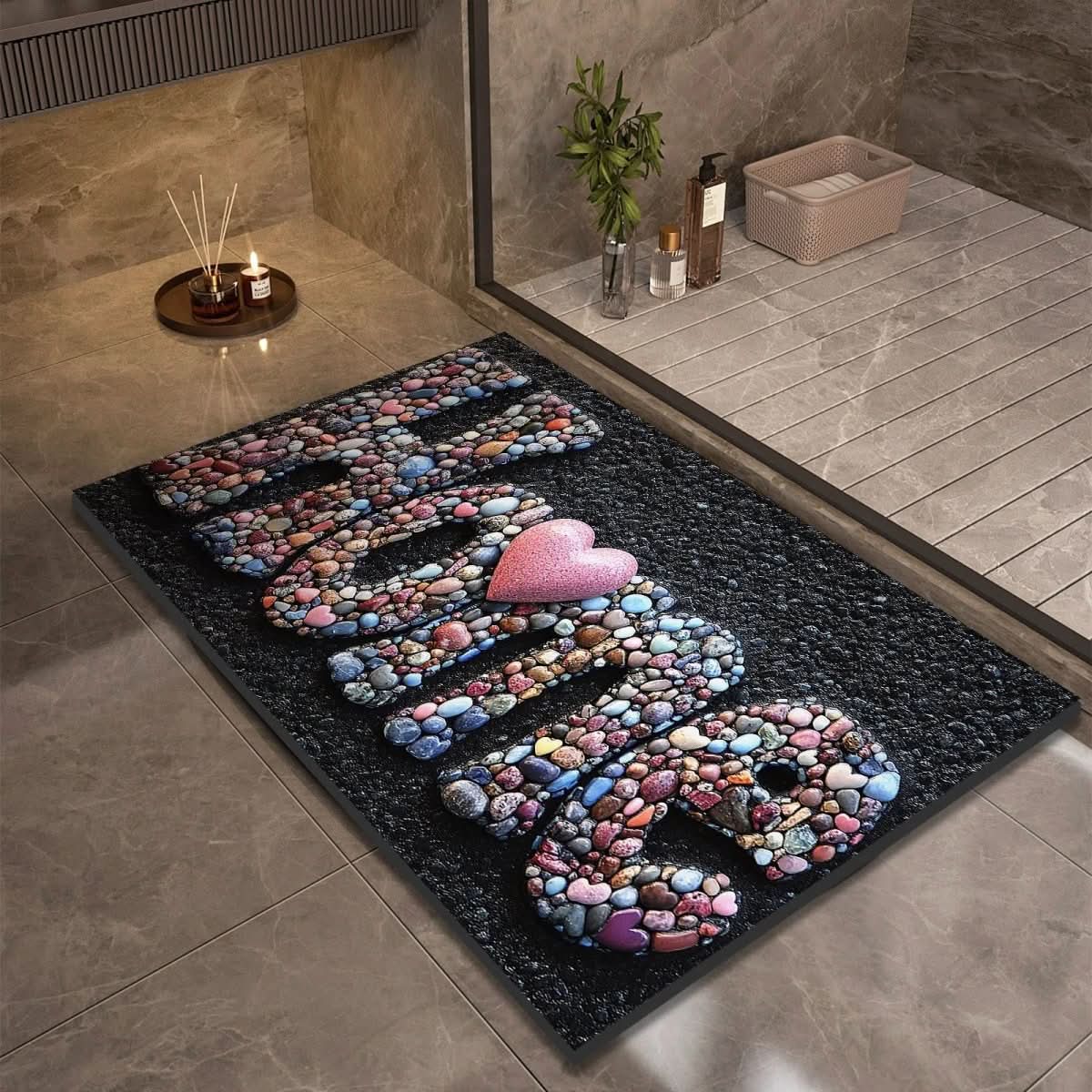 Bath Mat Diatomite Stone Effect 60.0 x 90.0 cm Non Slip Bathroom Kitchen Hallway Quick Dry Floor Rug | Thomler