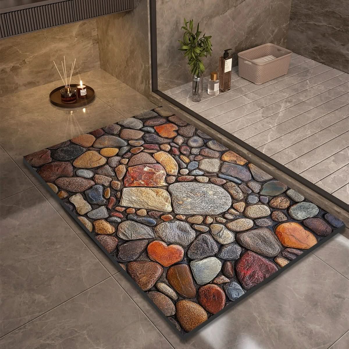 Bath Mat Diatomaceous Earth 23.6 in x 35.4 in Non-Slip Bathroom Kitchen Entrance Rug Absorbent Quick-Dry Floor Mat | Thomler