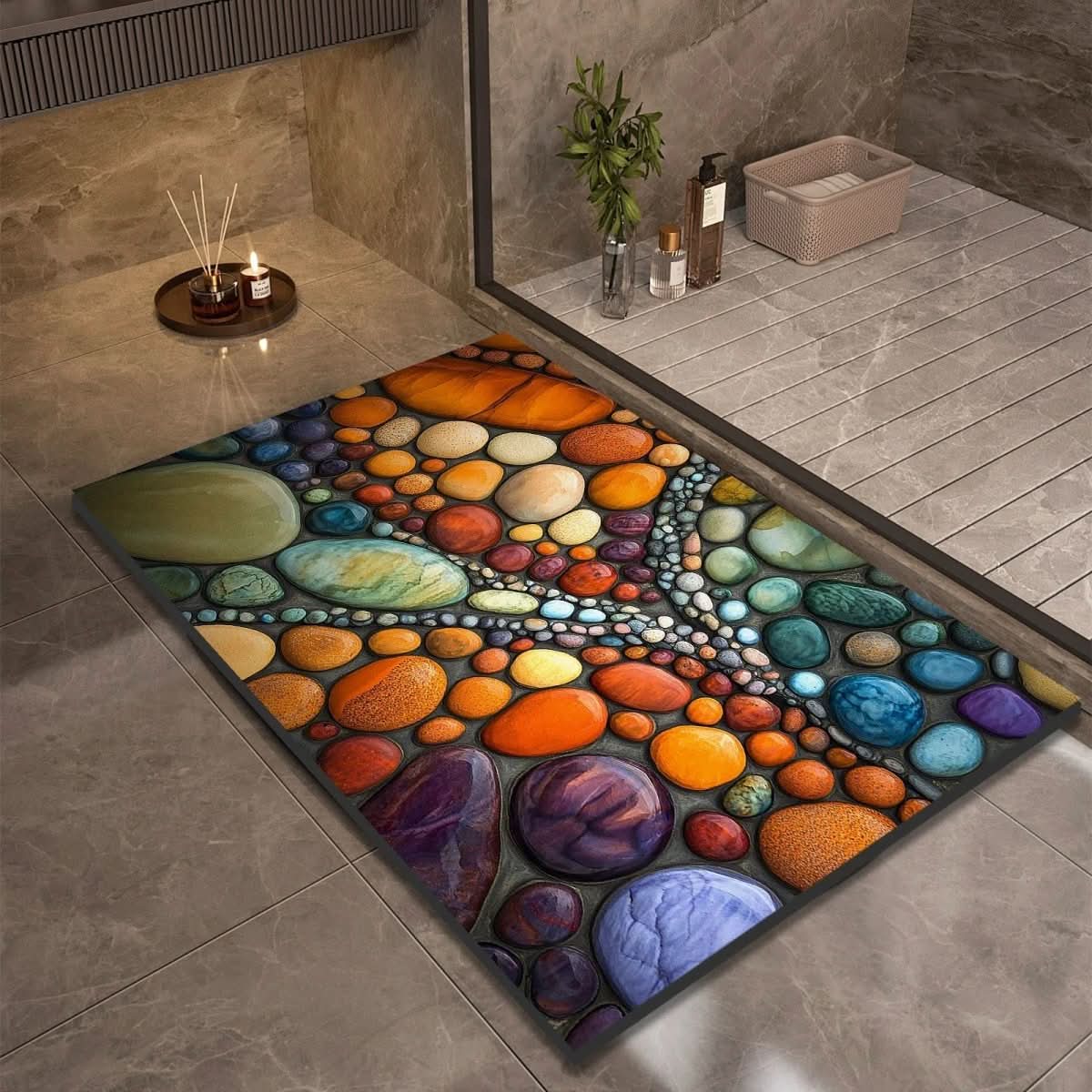 Bath Mat Diatomite Stone Effect 60.0 x 90.0 cm Non Slip Bathroom Kitchen Hallway Quick Dry Floor Rug | Thomler