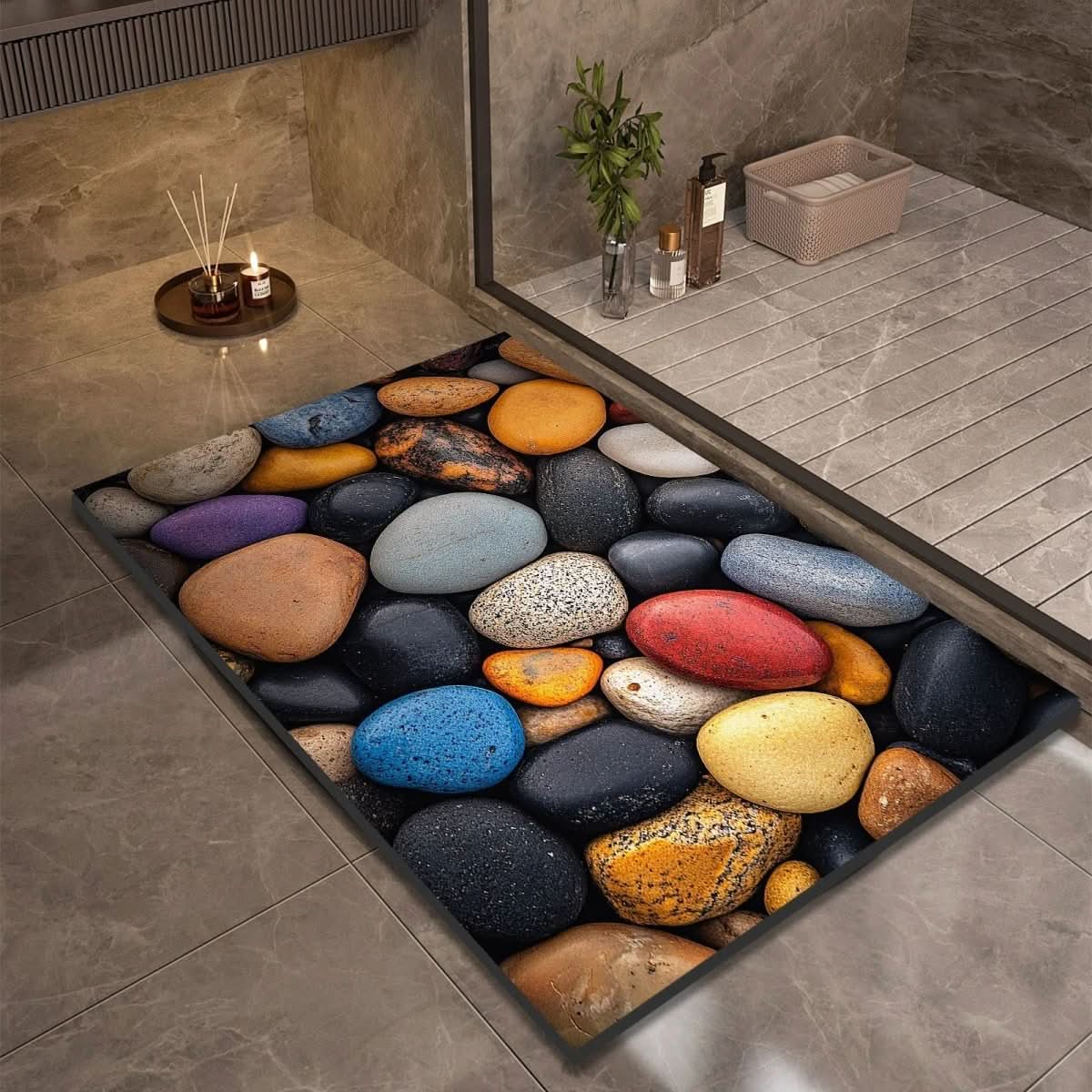 Bath Mat Diatomite Stone Effect 60.0 x 90.0 cm Non Slip Bathroom Kitchen Hallway Quick Dry Floor Rug | Thomler
