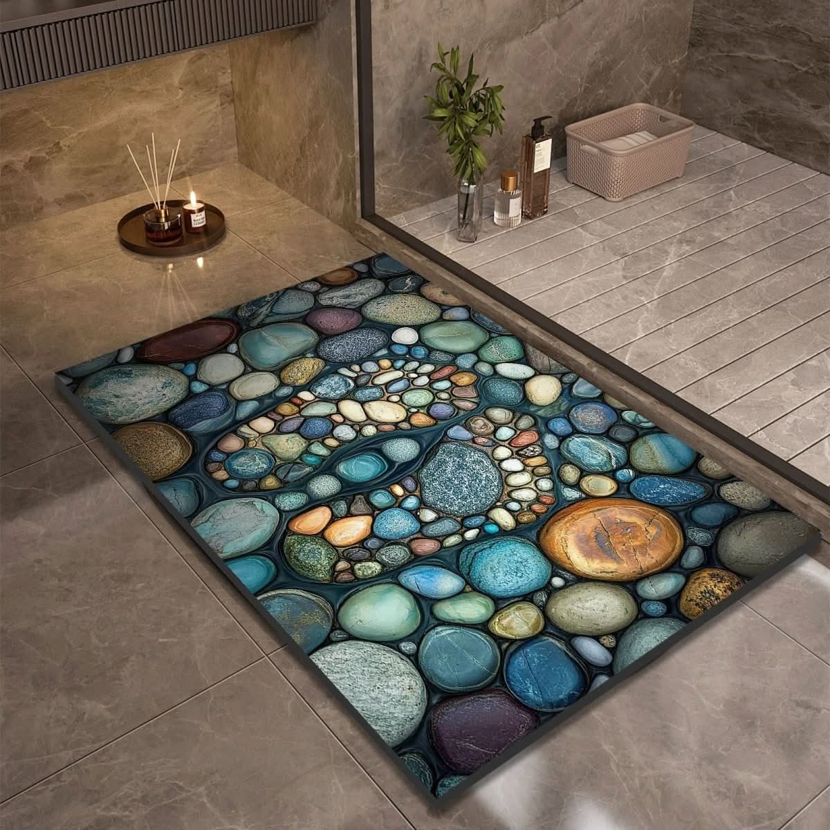 Bath Mat Diatomite Stone Effect 60.0 x 90.0 cm Non Slip Bathroom Kitchen Hallway Quick Dry Floor Rug | Thomler