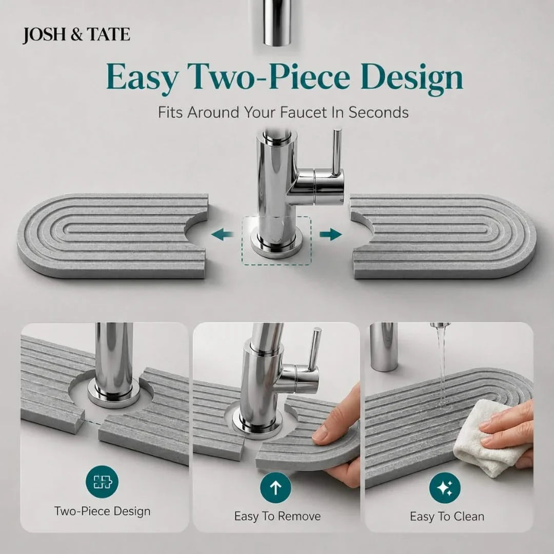 Diatomite Faucet Mat with Soap Holder – Fast-Dry Sink Base Protector for Kitchen, Bathroom Counter Water Absorption | Thomler