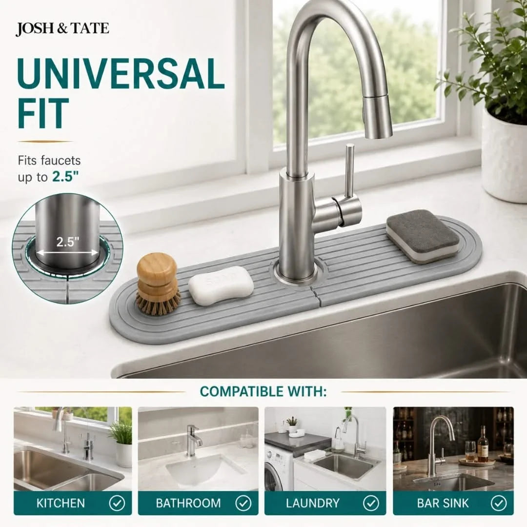 Diatomite Faucet Mat with Soap Holder – Fast-Dry Sink Base Protector for Kitchen, Bathroom Counter Water Absorption | Thomler