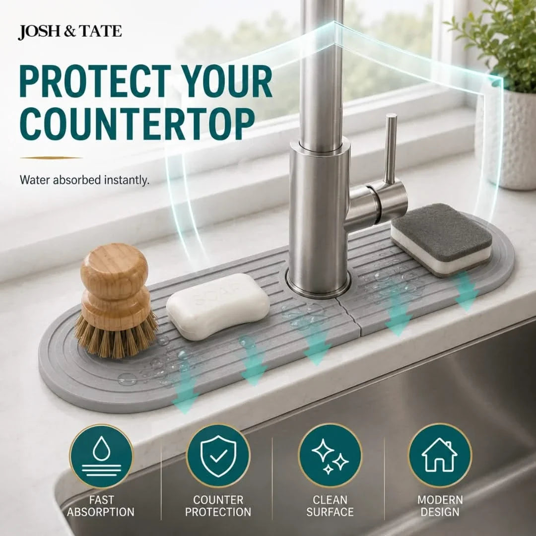 Diatomite Faucet Mat with Soap Holder – Fast-Dry Sink Base Protector for Kitchen, Bathroom Counter Water Absorption | Thomler