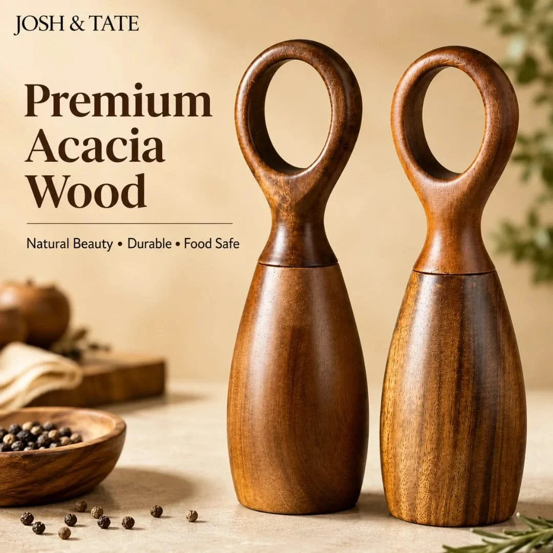 Handcrafted Acacia Wood Grinder Set for Fresh Spices – Ergonomic Manual Mill Duo for Dining Table | Thomler