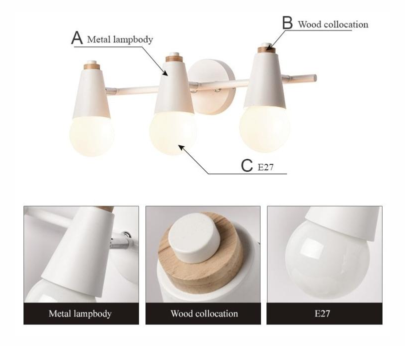 Wall Lamp Iron Wood E27 40W Grey Bedroom Hallway Dual Light Fixture Modern Indoor Sconce | Thomler