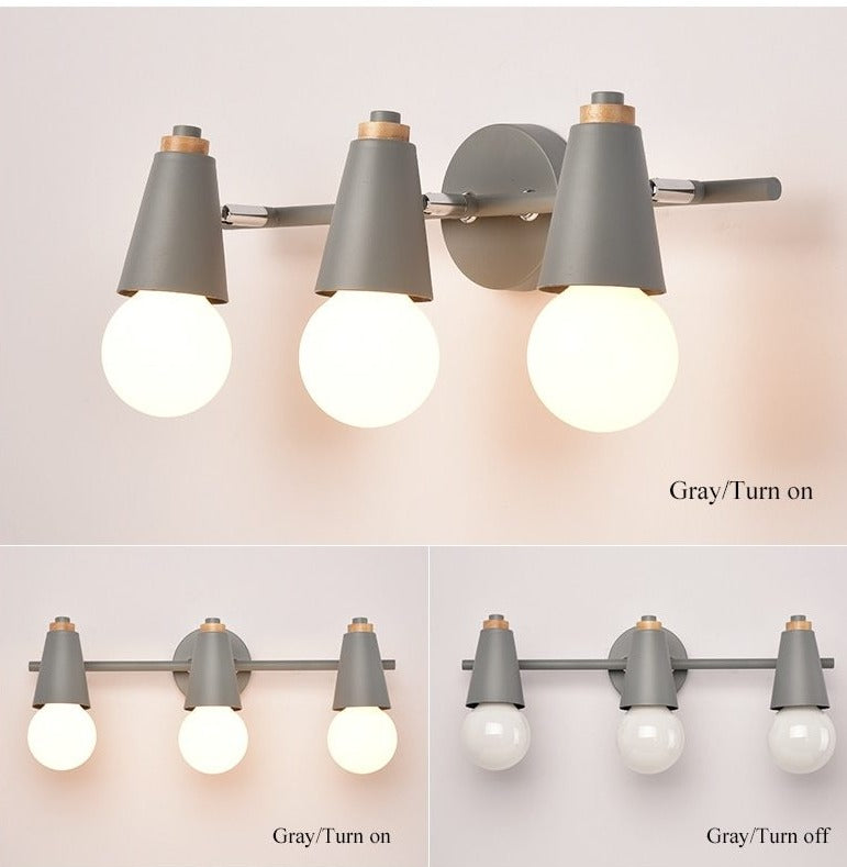 Wall Lamp Iron Wood E27 40W Grey Bedroom Hallway Dual Light Fixture Modern Indoor Sconce | Thomler