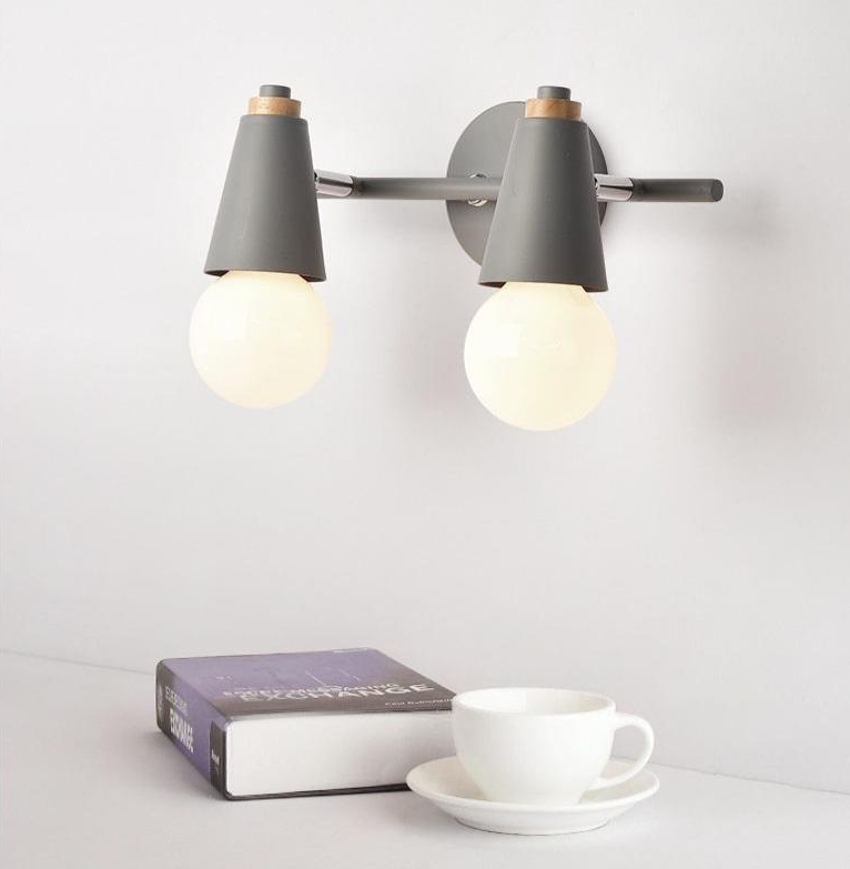 Wall Lamp Iron Wood E27 40W Grey Bedroom Hallway Dual Light Fixture Modern Indoor Sconce | Thomler