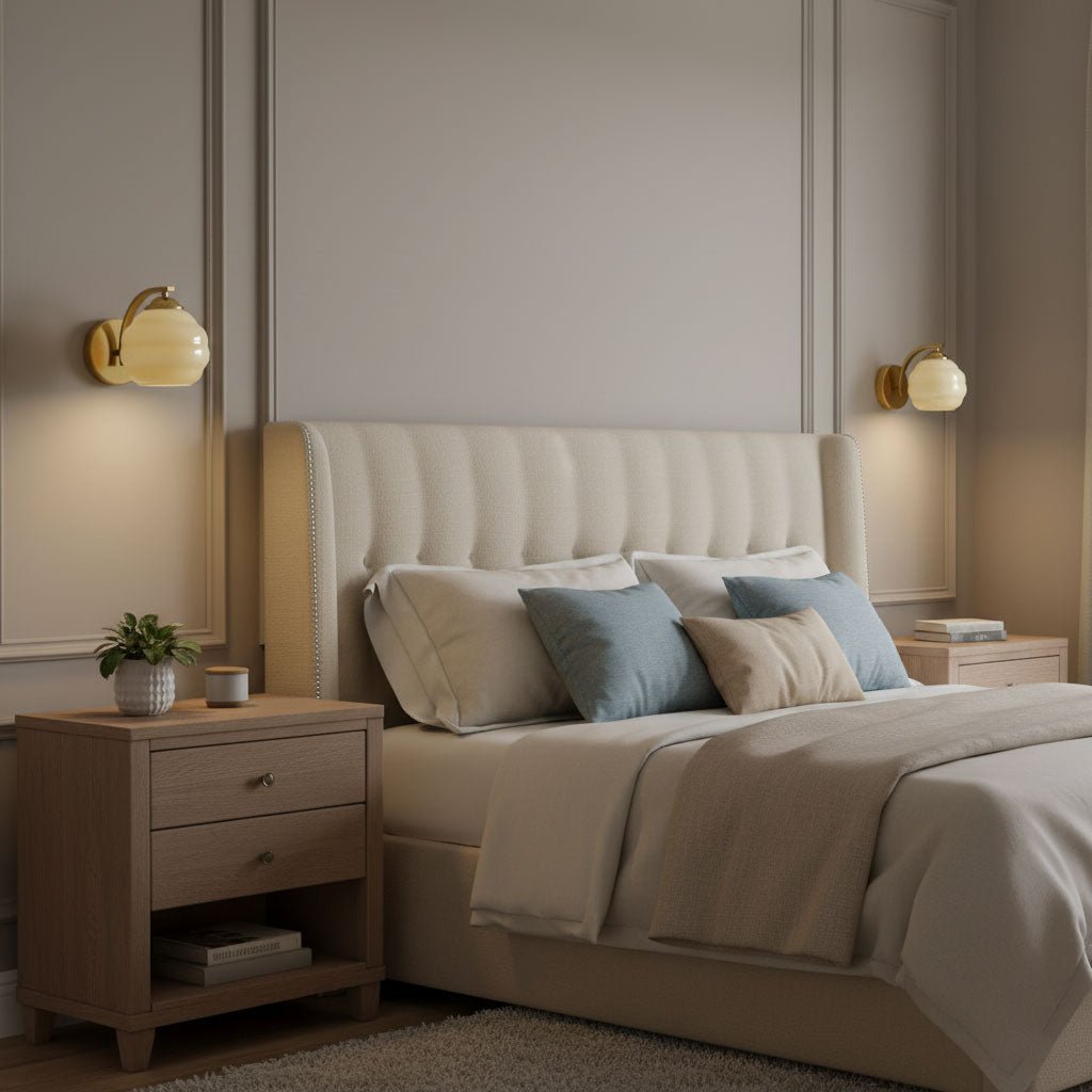 Metal Wall Sconce 5.9 in White Glass Indoor Lighting Vintage Bedroom Living Room Decor | Thomler