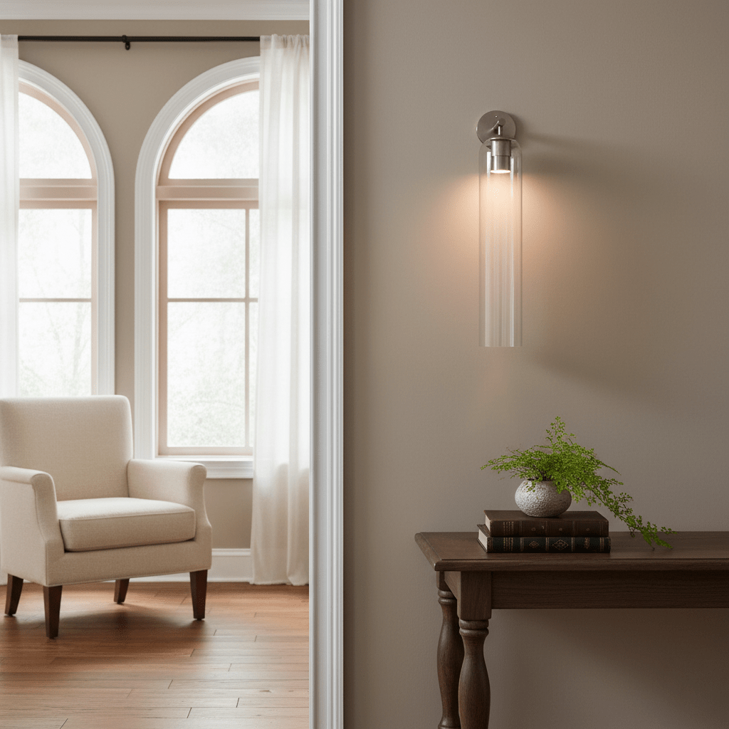 Art Glass Sconce 18.9 in Cylindrical Wall Light Frosted White for Bedroom Hallway Living Room Ambience Decorative Lighting Fixture | Thomler