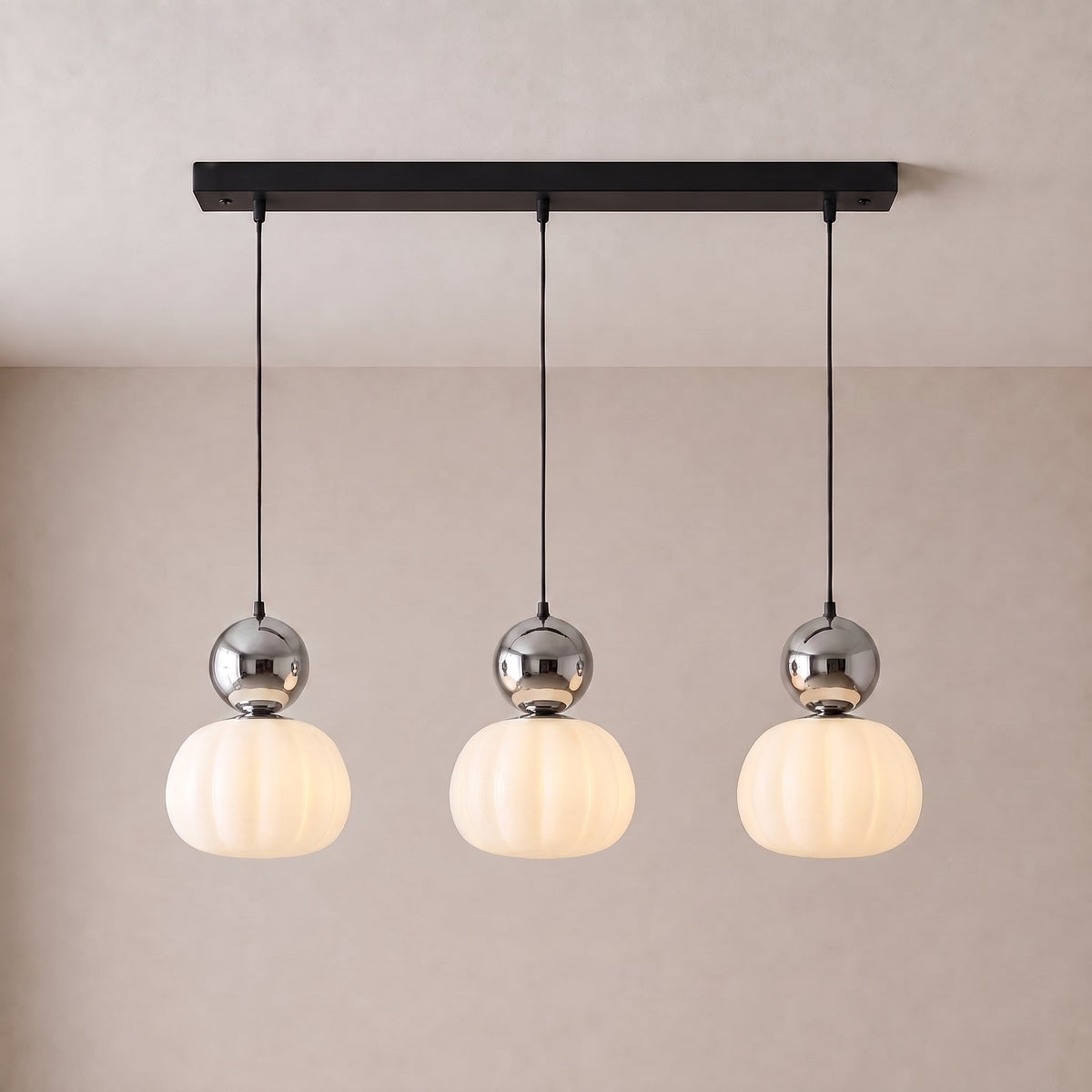 Geometric Art Deco Pendant Light with Warm LED Glow for Dining Room & Kitchen Island – Ribbed Acrylic Shade, Iron Frame, Adjustable Cord | Thomler