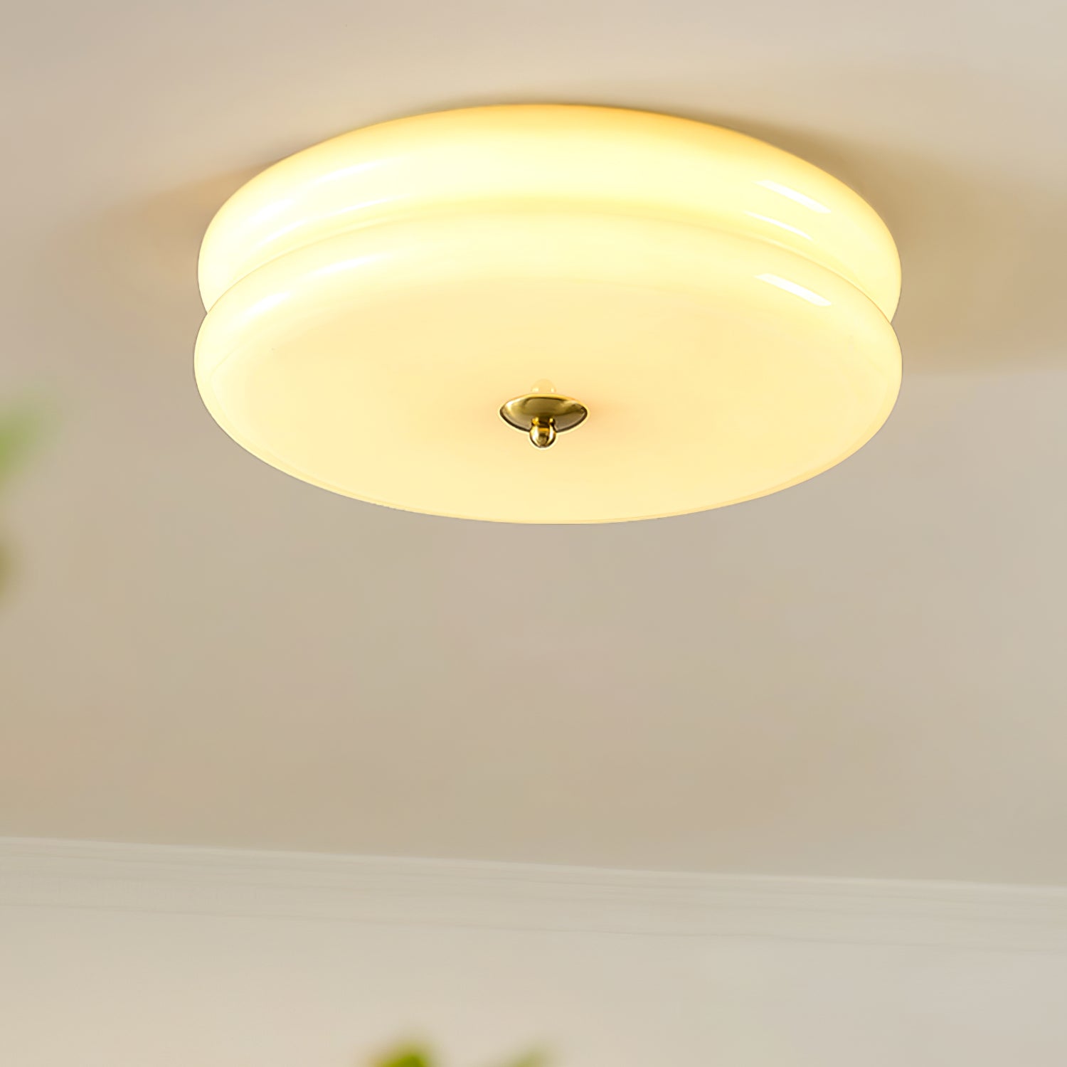 Art Deco Vintage Ceiling Lamp 12.6 in White Glass Indoor Lighting Gold Chrome Finish | Thomler